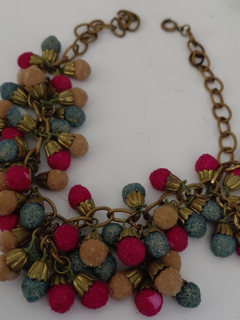 Early unsigned Miriam Haskell, a Frank Hess design made with fuchsia, tea